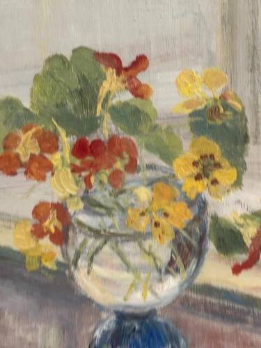 Swedish Oil on Panel "Flower Vase" by Sven Oswaldsson 47, Signed, Framed 44×49cm