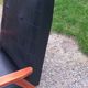 Pair of vintage beech armchairs feet compass covered with black moleskine from the 50s