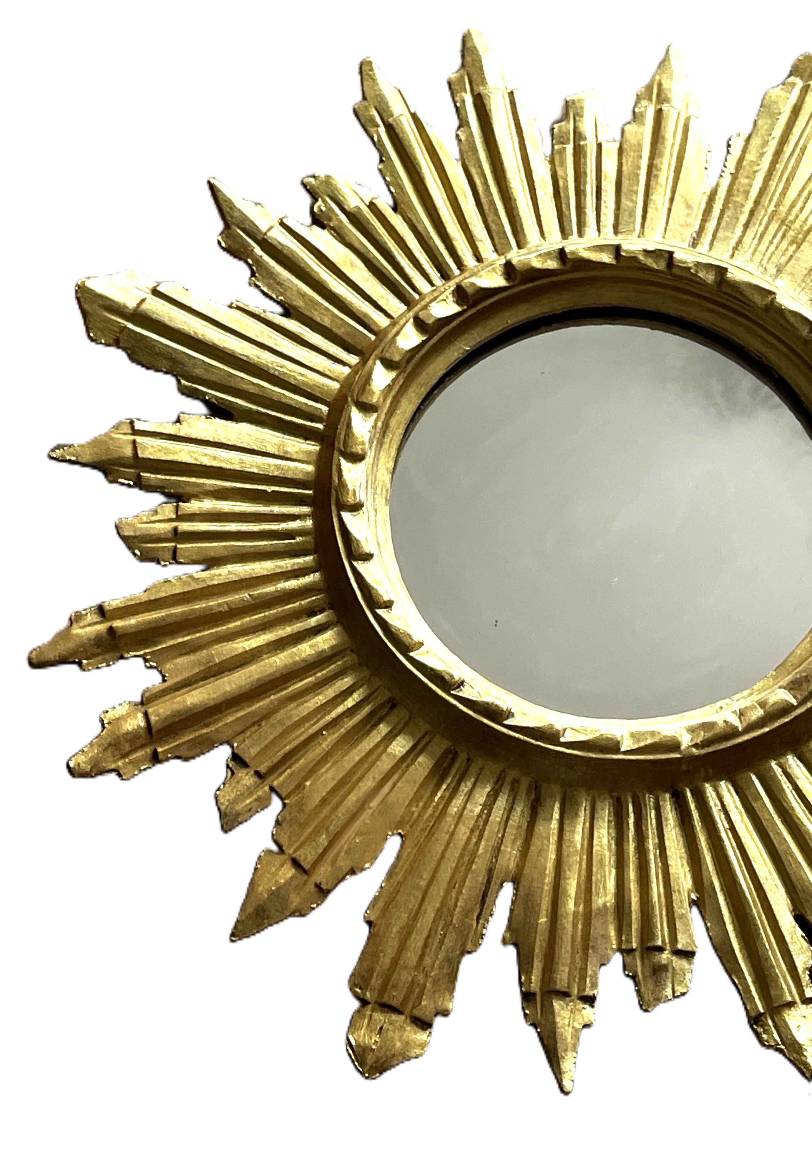 golden wooden sun mirror - 48 cm