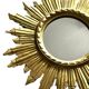 golden wooden sun mirror - 48 cm