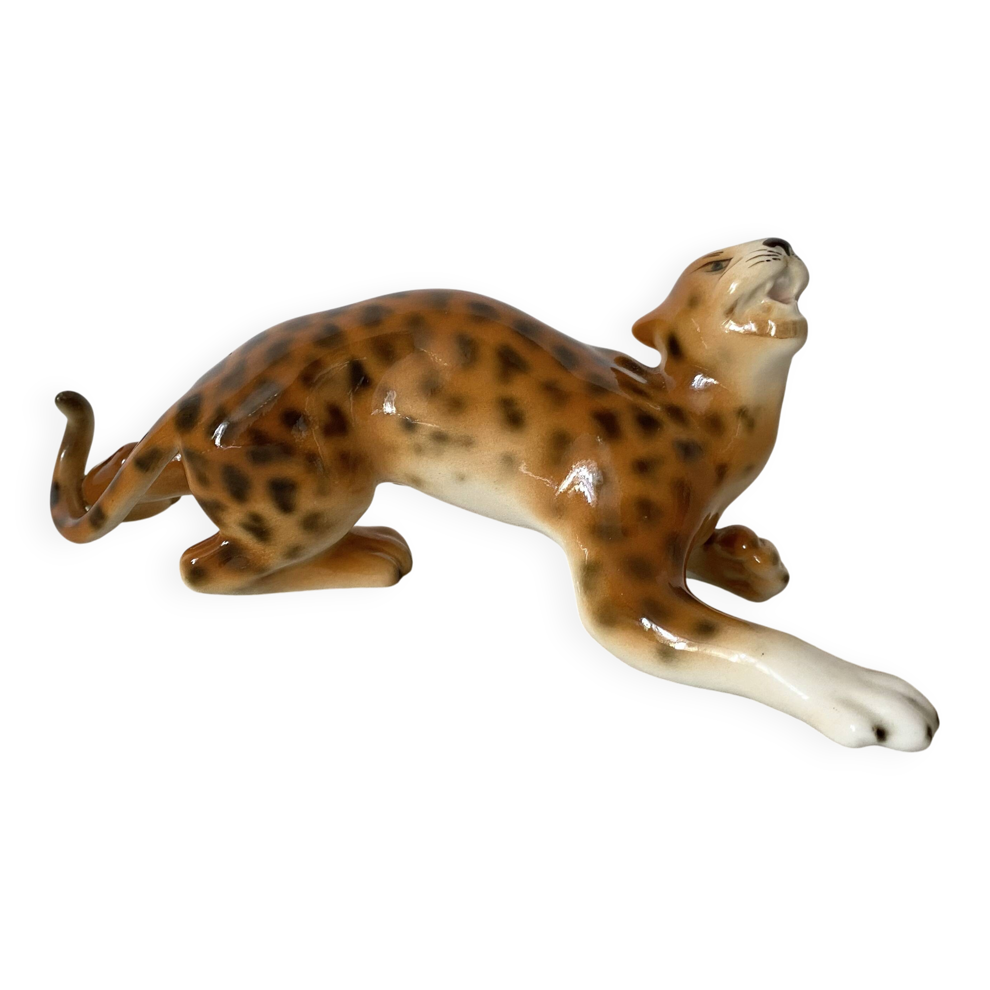 Vintage Royal Dux Figurine – Porcelain Cheetah – 21 cm