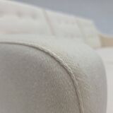 1970s, 3-seater Danish sofa, beige/white furniture wool, teak wood legs.