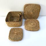 Vintage trio of small rattan nesting baskets