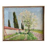 Oil on canvas "Chemin du Vexin" by P. Carrere. 1952