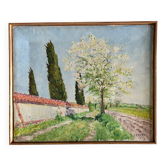 Huile sur toile "Chemin du Vexin" par P. Carrere. 1952