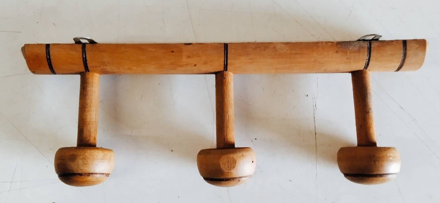 Solid wood coat rack with 3 hooks - mid 20th century