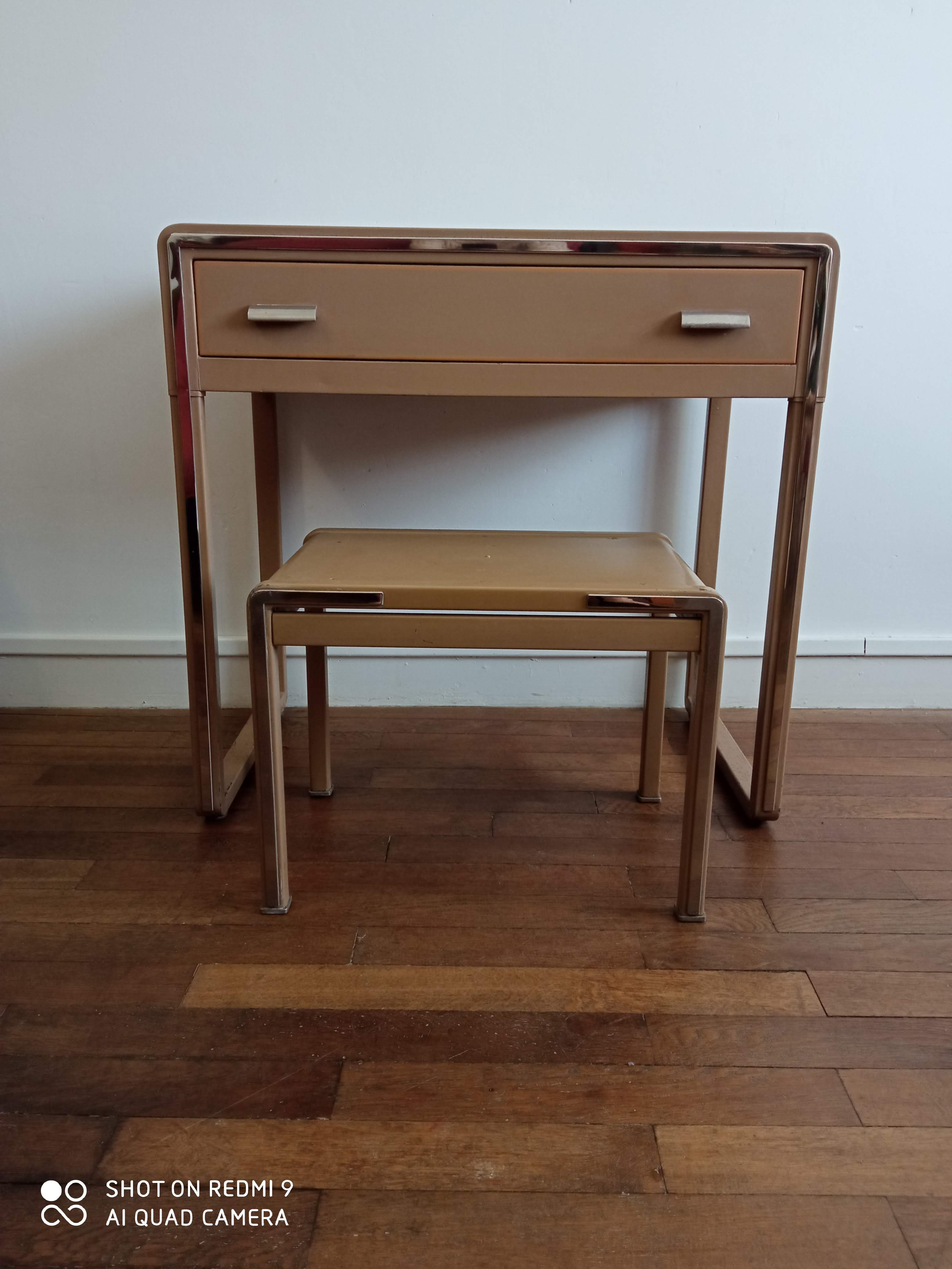 Vintage metal desk/ hairdresser and stool