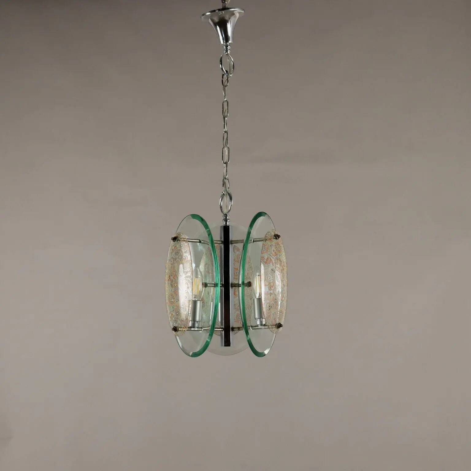 Suspension vintage des années 1960 en verre et métal, Italie