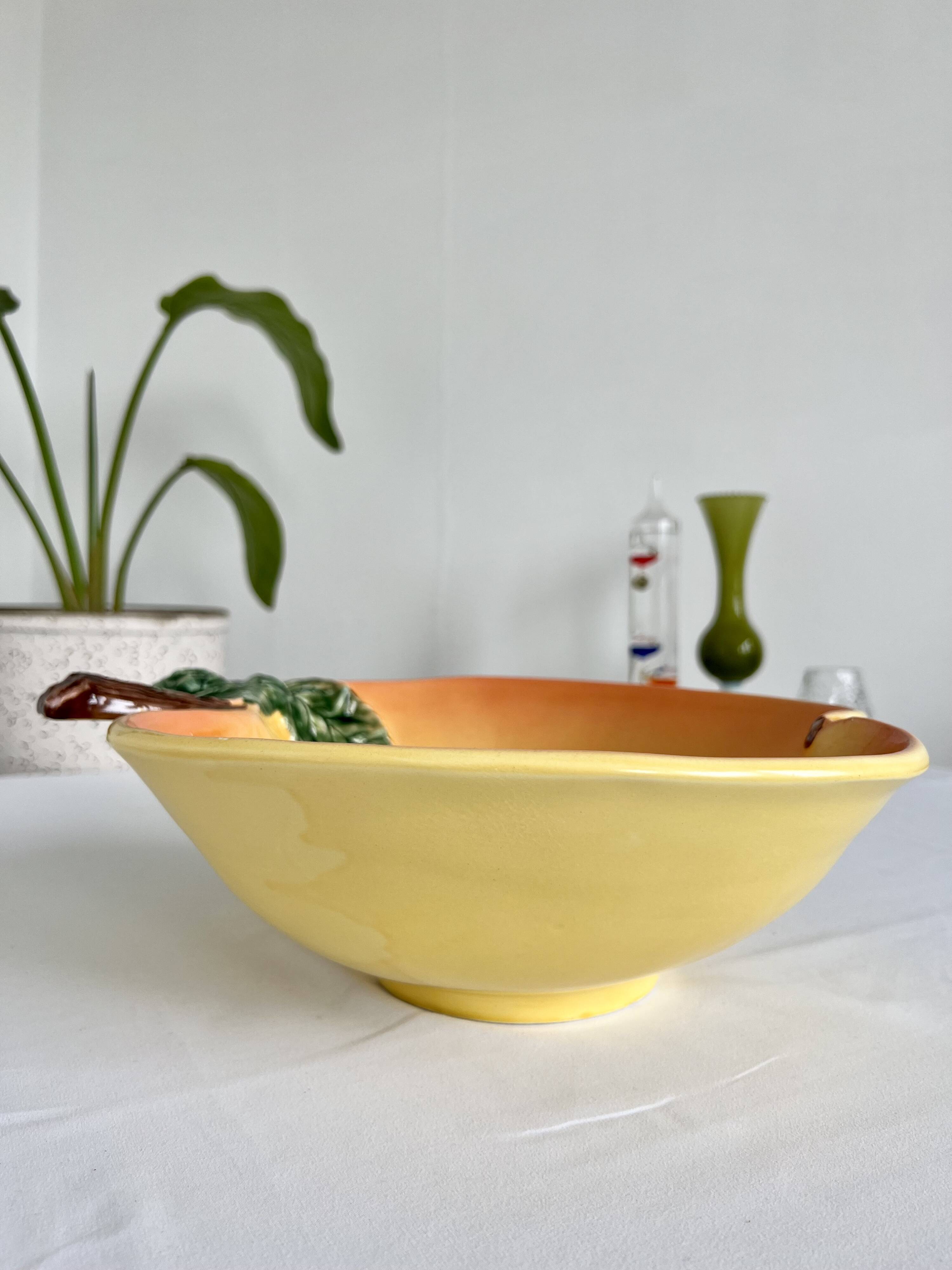 Large vintage salad bowl slip apple shape hand painted earthenware