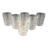 6 small vintage textured clear glasses