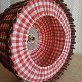 Wicker and red and white gingham checked fabric pendant light - vintage