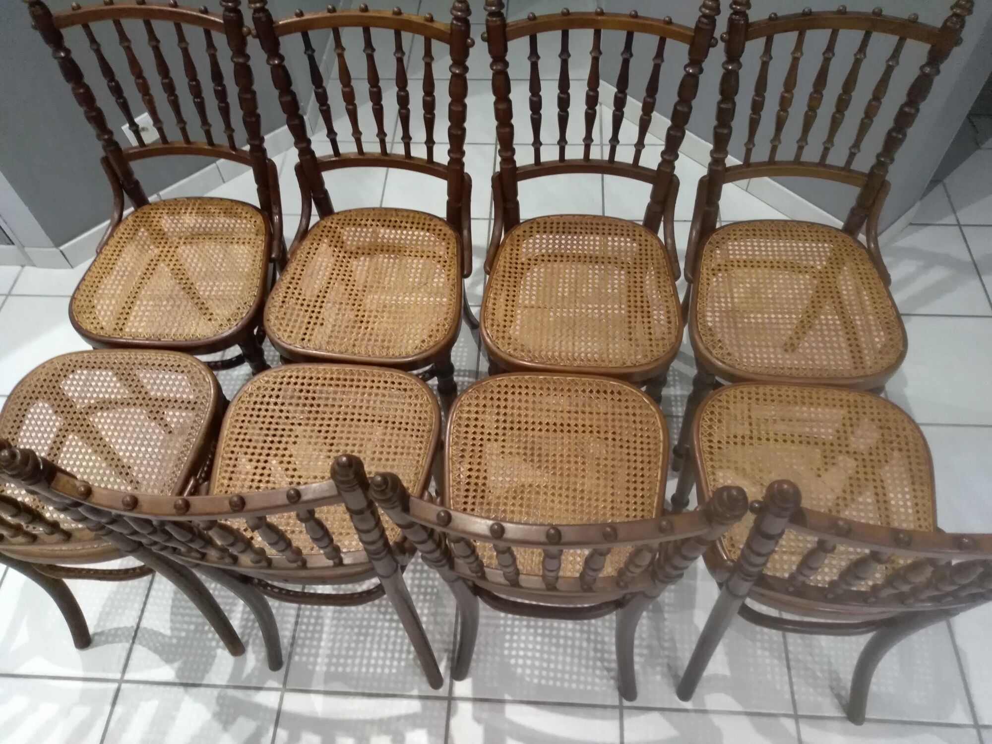 Rare suite of 8 chairs bistrot salon Fischel 1890