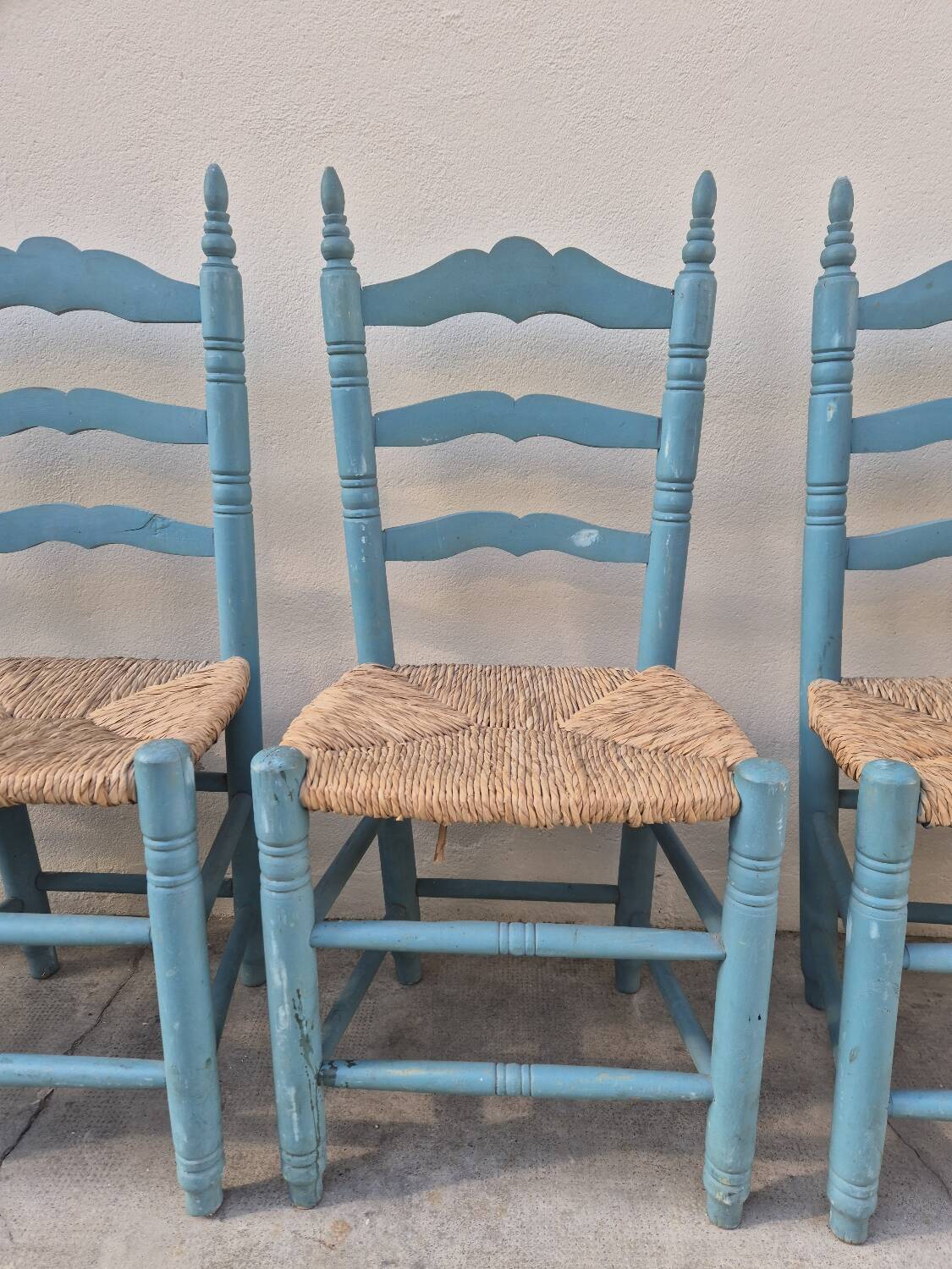 Set of 4 Provencal style straw chairs, old country house