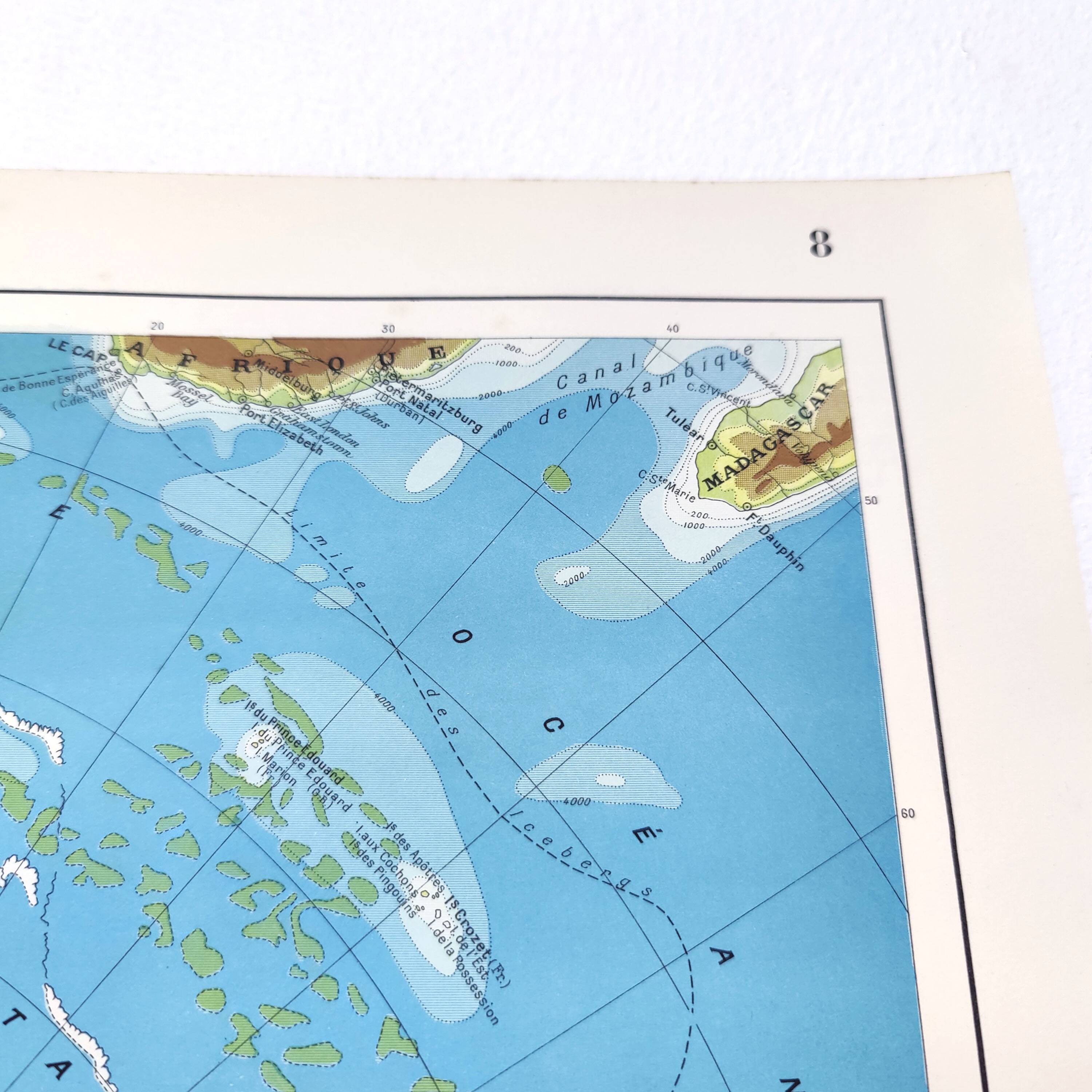 Carte Pôle Sud Antarctique vintage de 1950