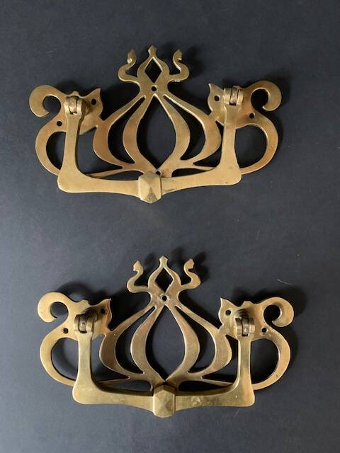 Large Art Nouveau gate handles in gilded brass/Arabesque handles