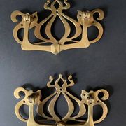 Large Art Nouveau gate handles in gilded brass/Arabesque handles