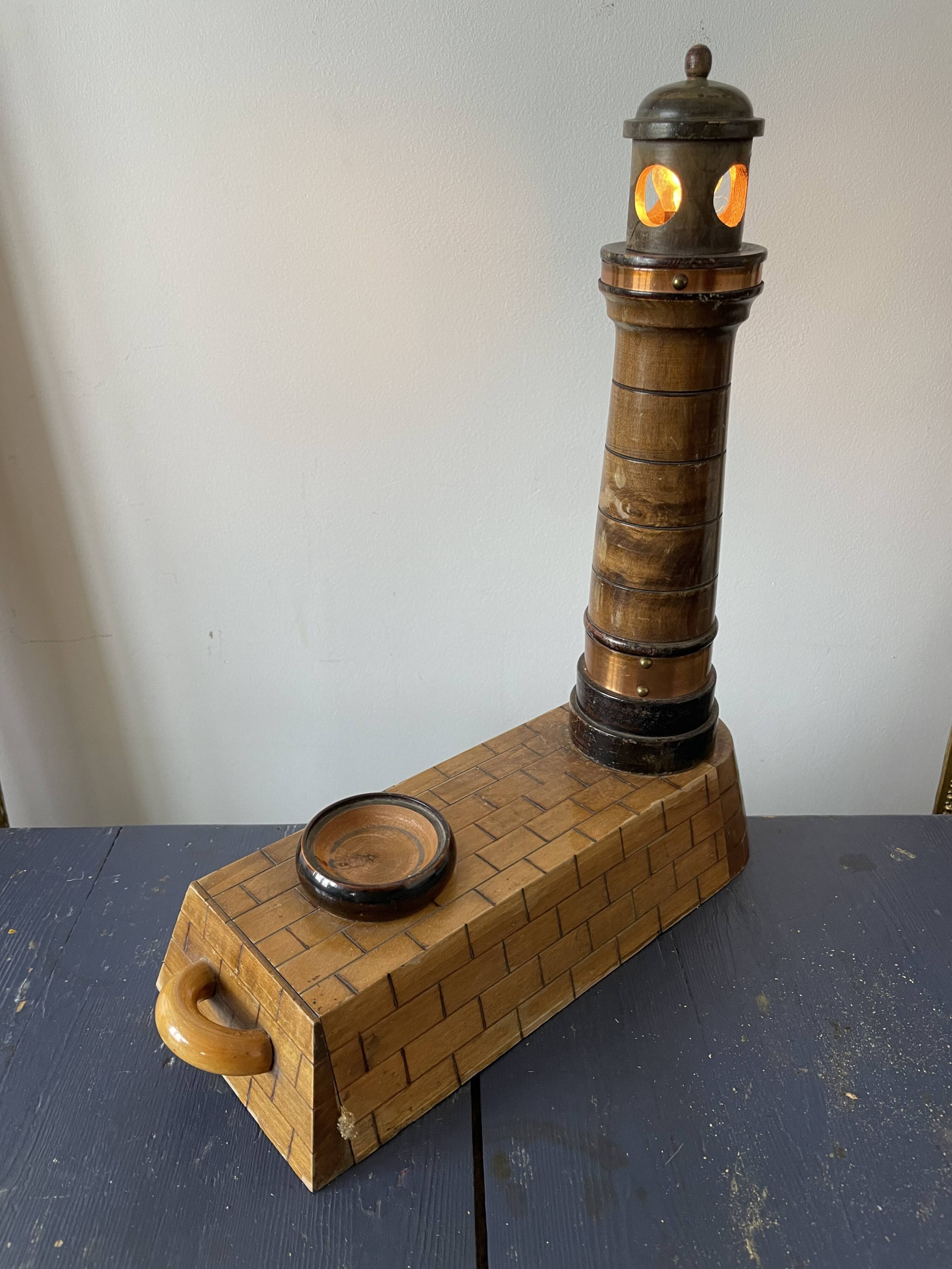 Souvenir lighthouse lamp from Calais in wood