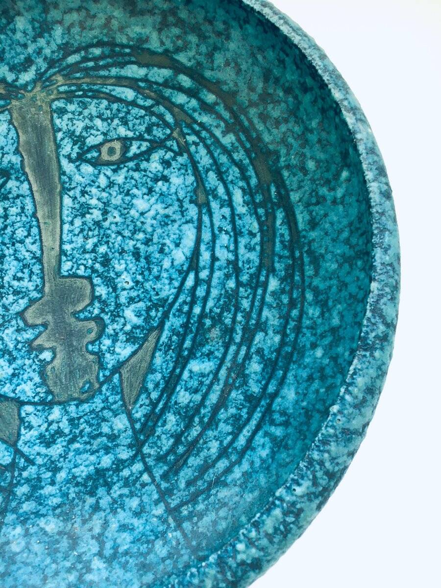 Art Ceramics Sgraffito Face Bowl by Alvino Bagni for Raymor, 1960s