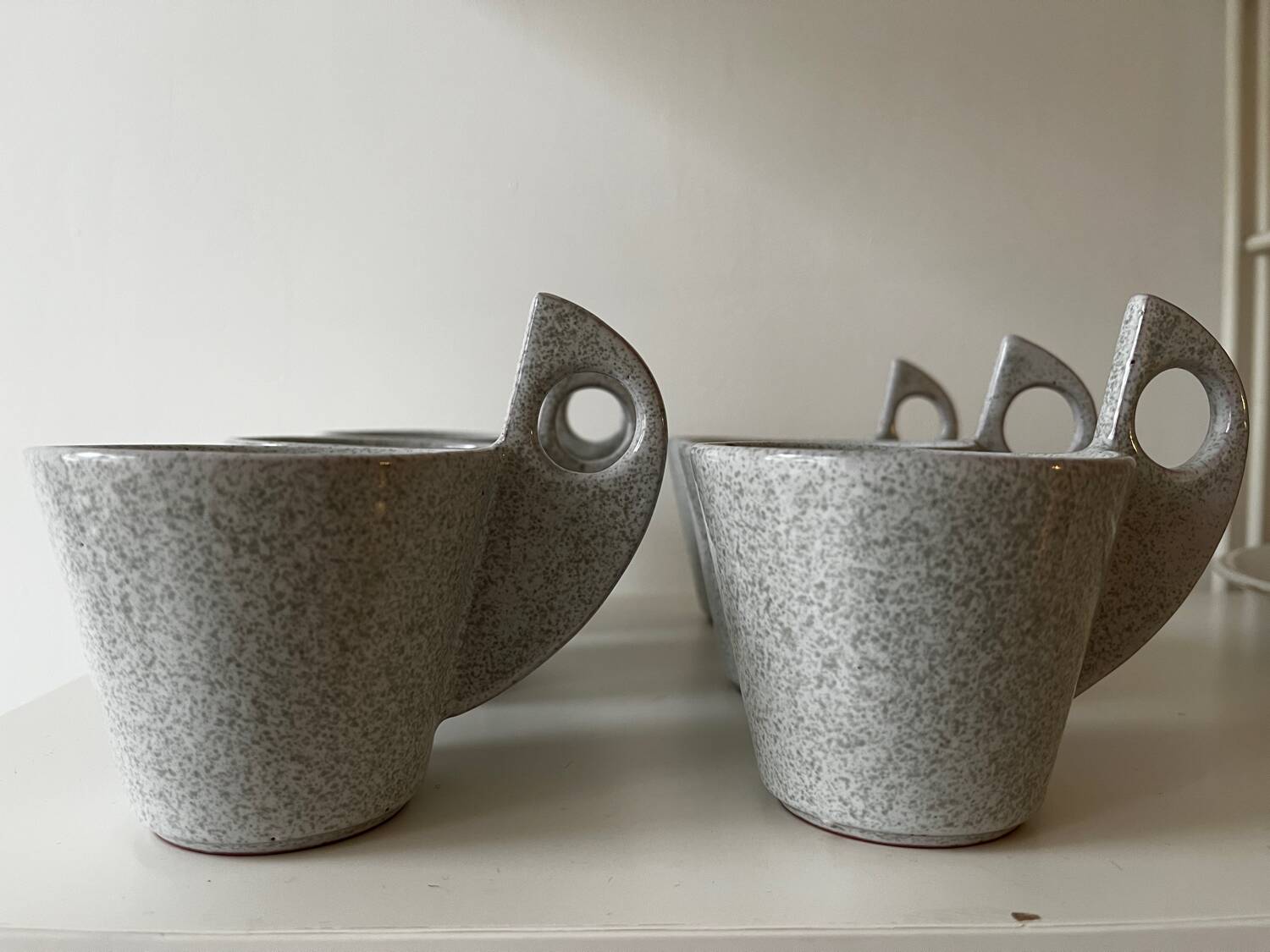 80s/90s design tea set, speckled ceramic, teapot + 6 cups.