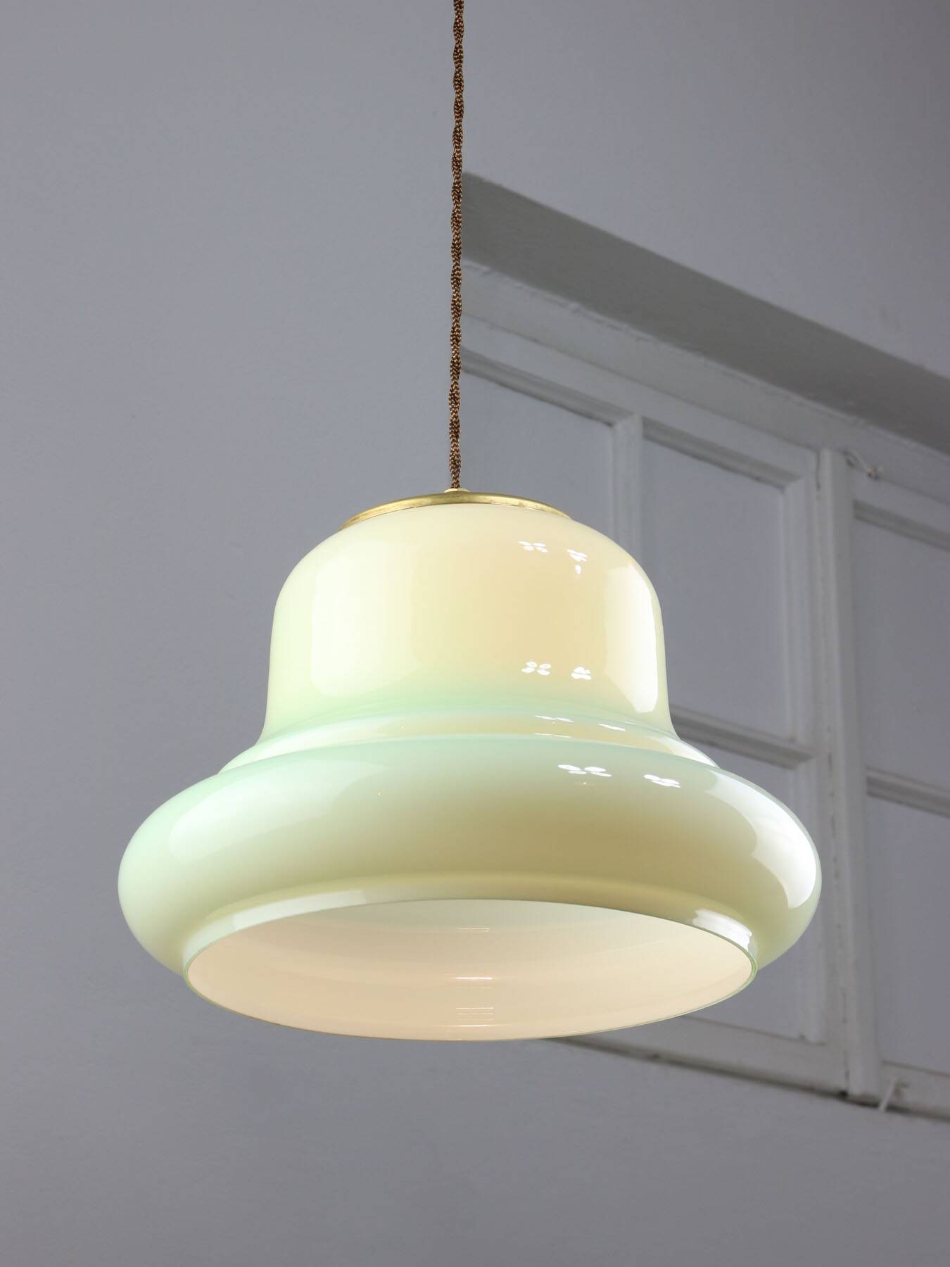 Mid-Century Italian Brass and Green Glass Pendant Lamp, 1960s