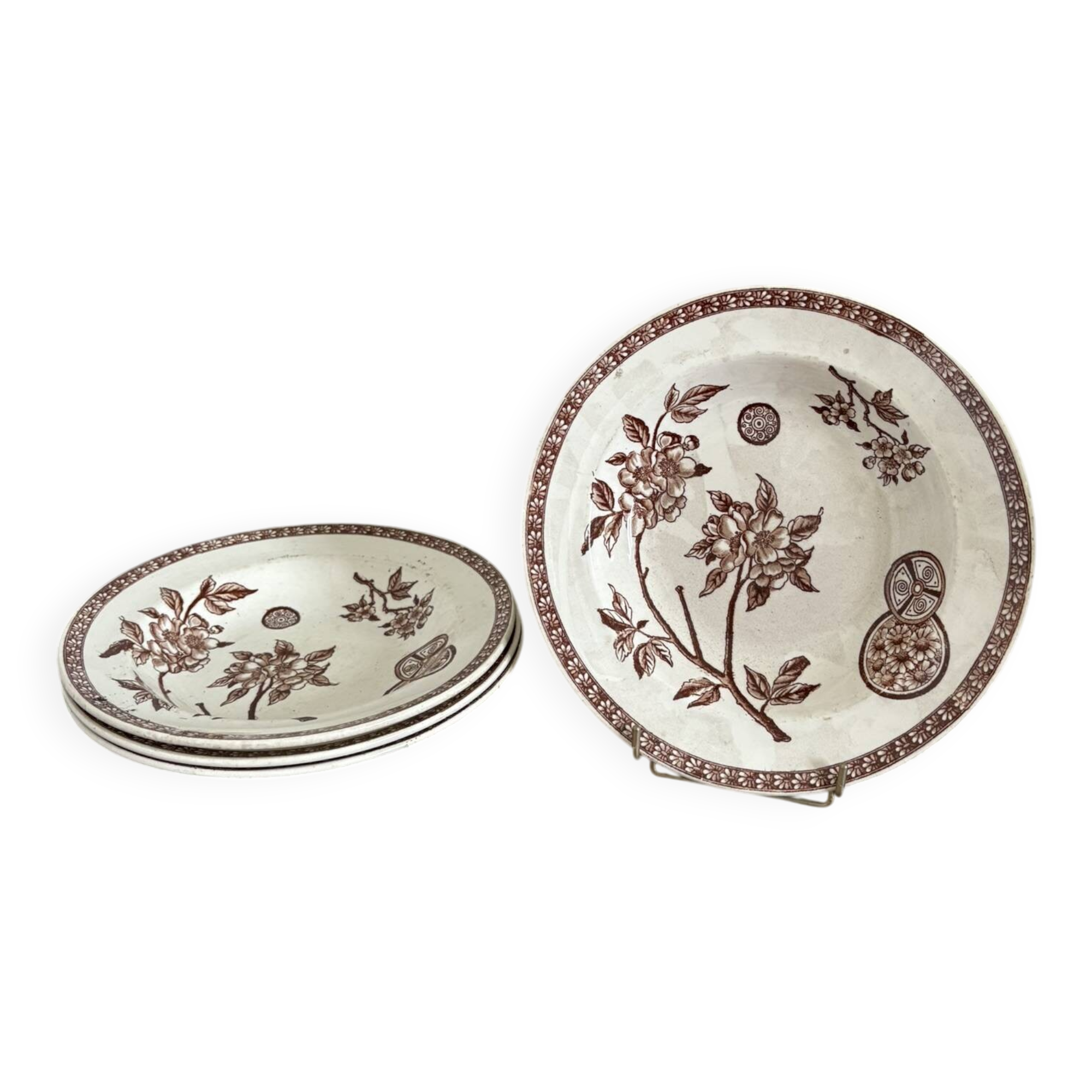 Lot of 4 Deep Plates Earthenware Ceramic Iron Clay Grand Dépôt Marseille