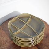Service plate with ceramic compartment Salins France X 11, cheese plate, green plate