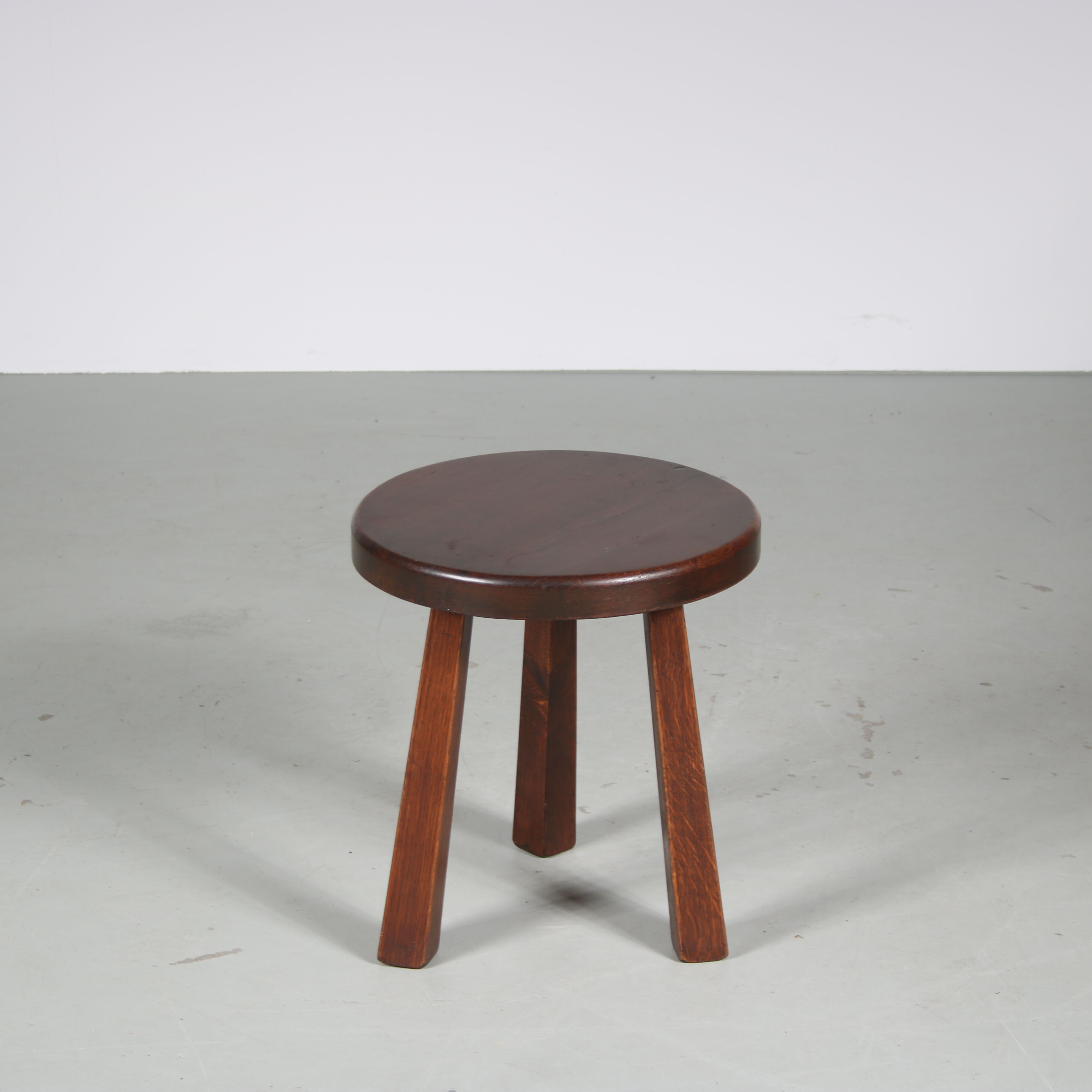 1970s brutalist oak stool from the netherlands