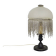 Table lamp, bedside lamp, silver metal base, globe and beads