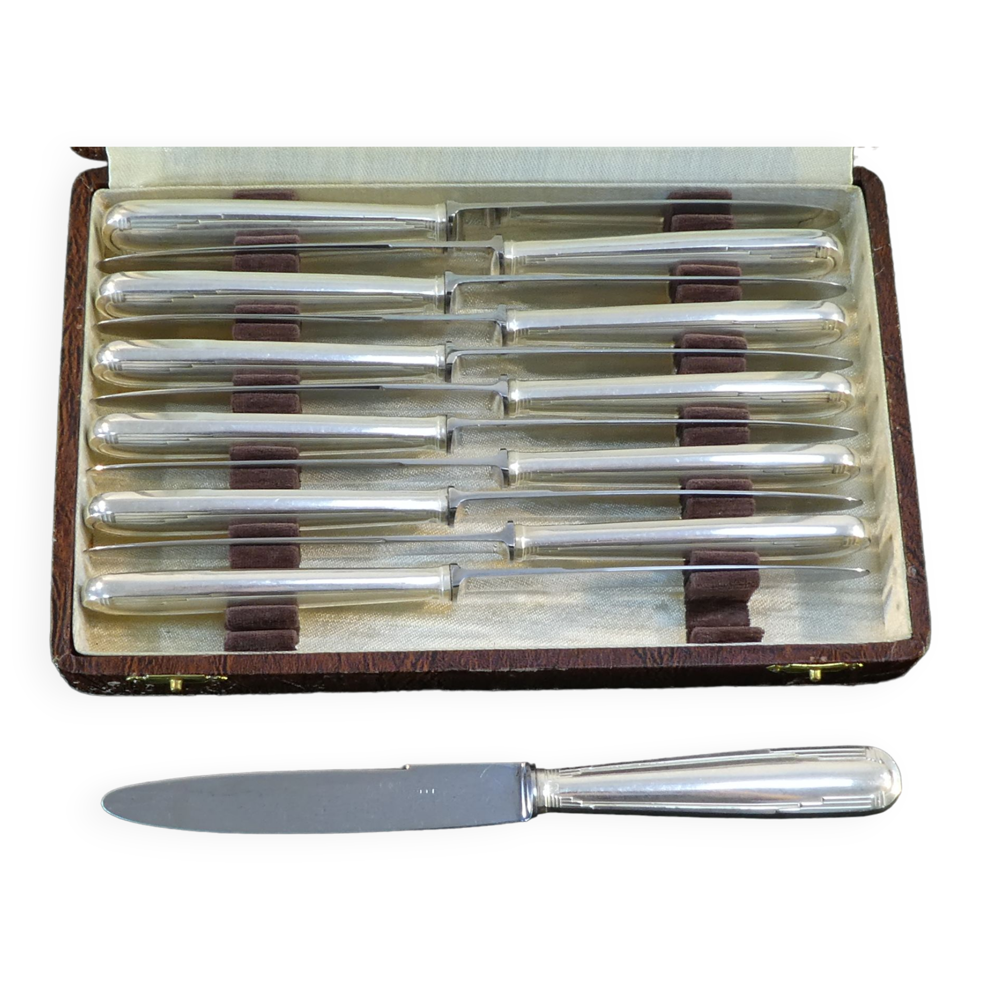 12 dessert knives orbrille in silver metal stainless steel blade