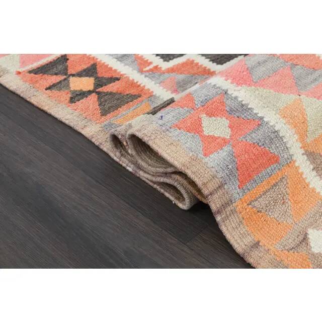 1970s Turkish Oushak Handmade Wool Cotton Pink Runner Rug 98x327