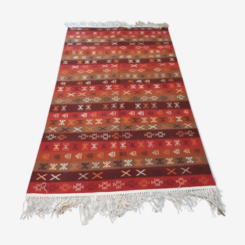 Tapis orange rayé kilim en laine fait à la main - 203x134cm