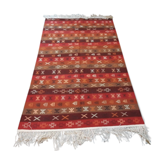 Tapis orange rayé kilim en laine fait à la main - 203x134cm