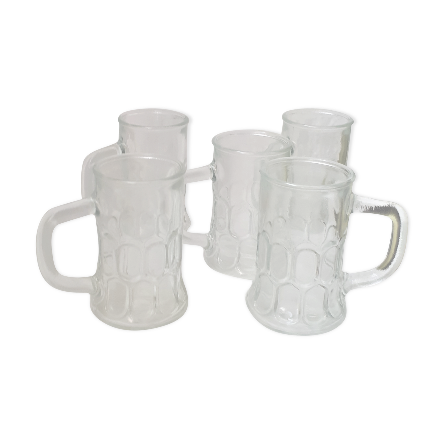 Set of 5 liquor glasses, shooter glass, molded pressed, choppe shape,