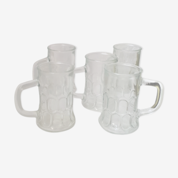 Lot de 5 verres à liqueur verre shooter pressé moulé forme choppe,