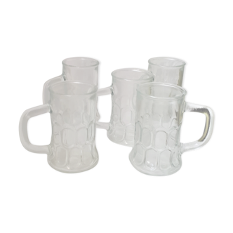 Lot de 5 verres à liqueur verre shooter pressé moulé forme choppe,