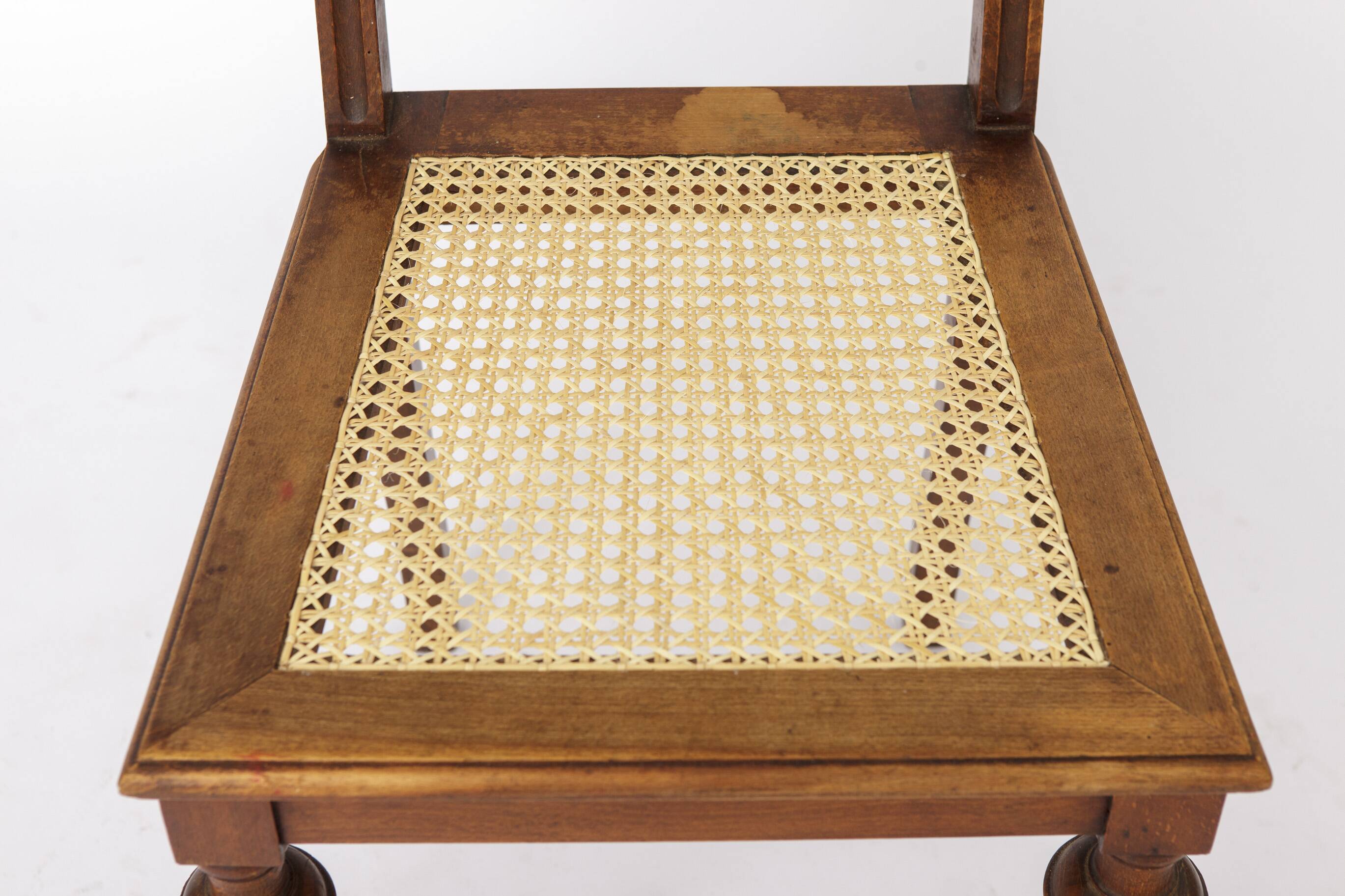 Antique Belgian Dining Chair, Restored Cane Chair, Beech Wood, c. 1930s