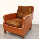 Leather and velvet club chair 1940/1950