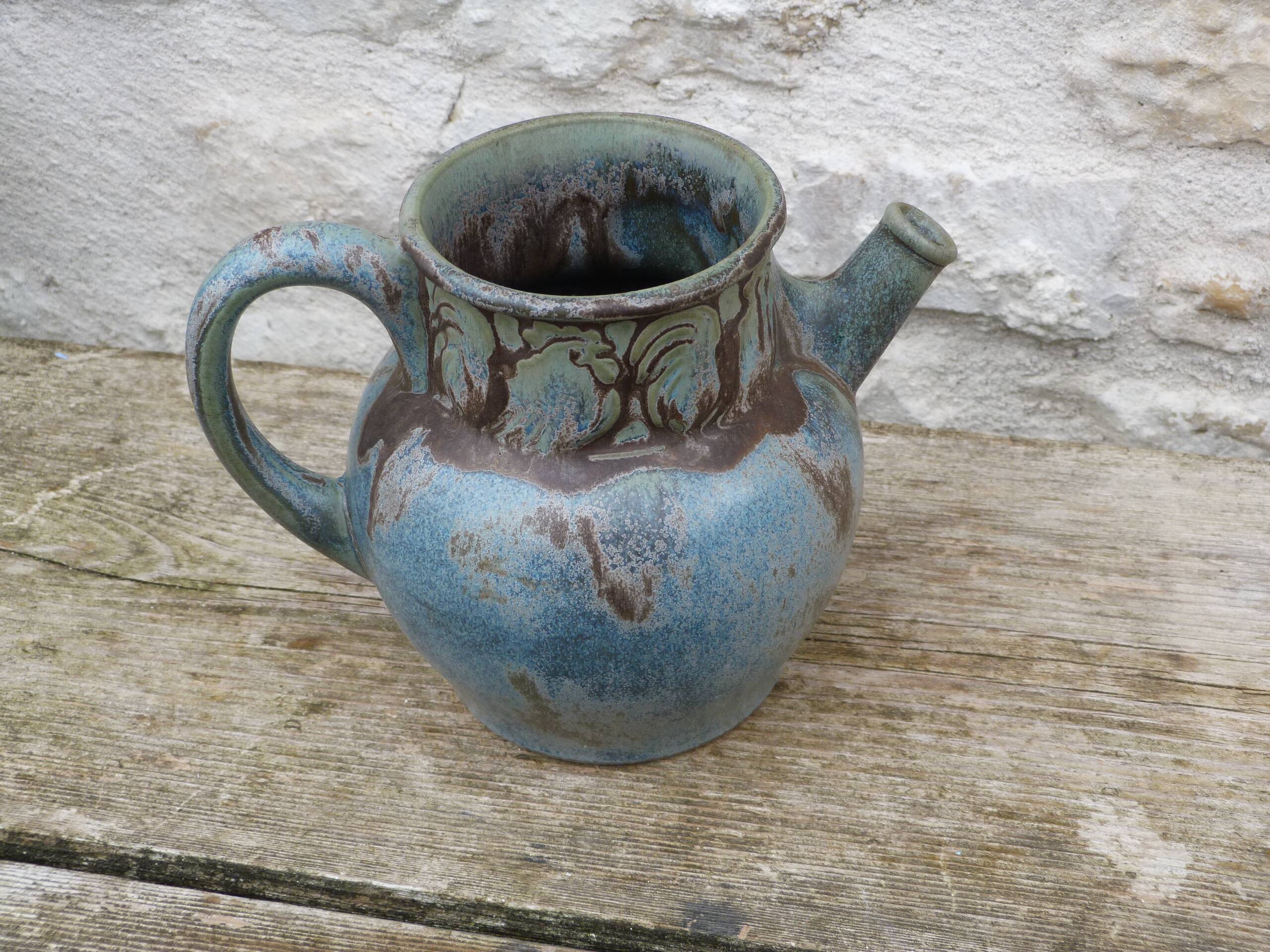 Art Nouveau stoneware pitcher signed Denbac