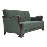 1950s, 3-seater sofa, green furniture blend wool, beech wood.