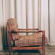 Scandinavian armchair in natural wool, orange, checked, 1965, Z. Baczyk
