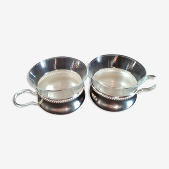Duo silver metal teacups