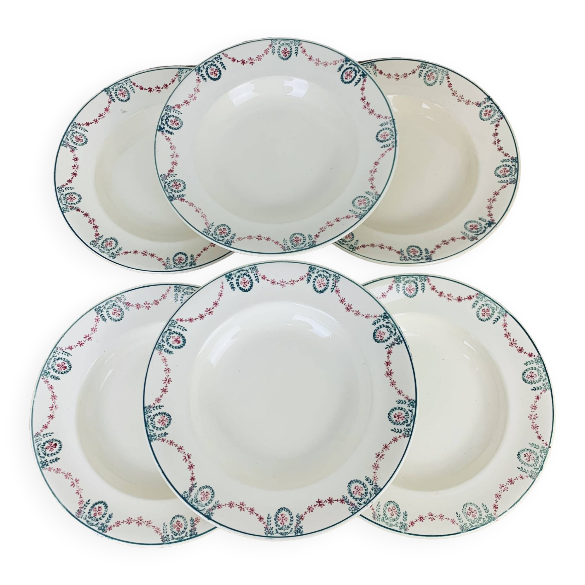 6 Longwy iron earth soup plates