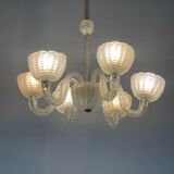 Venetian chandelier in colorless murano glass blown pressed and molded around 1950
