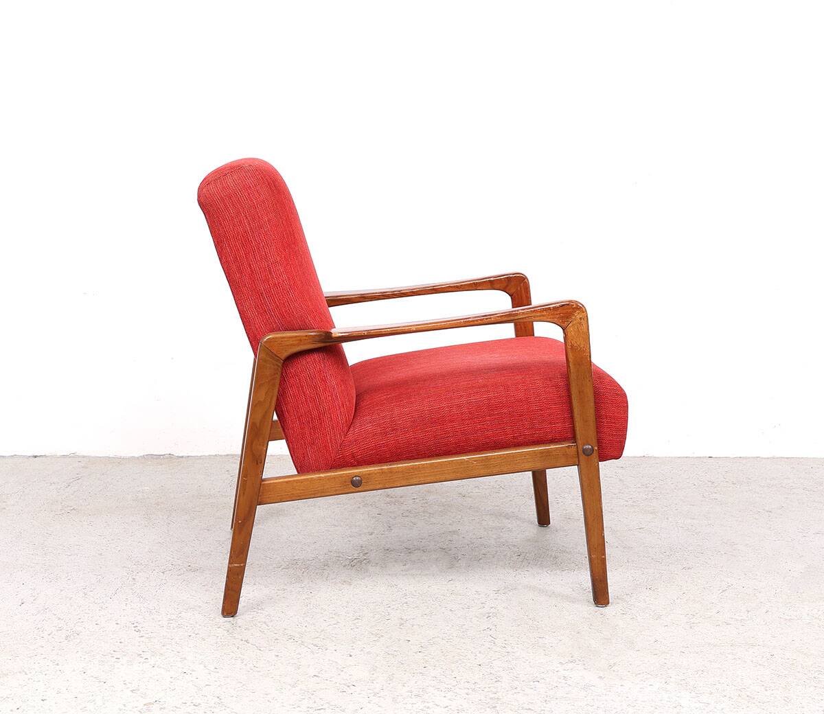 Danish vintage design wooden armchairs with coral fabric, 1950s