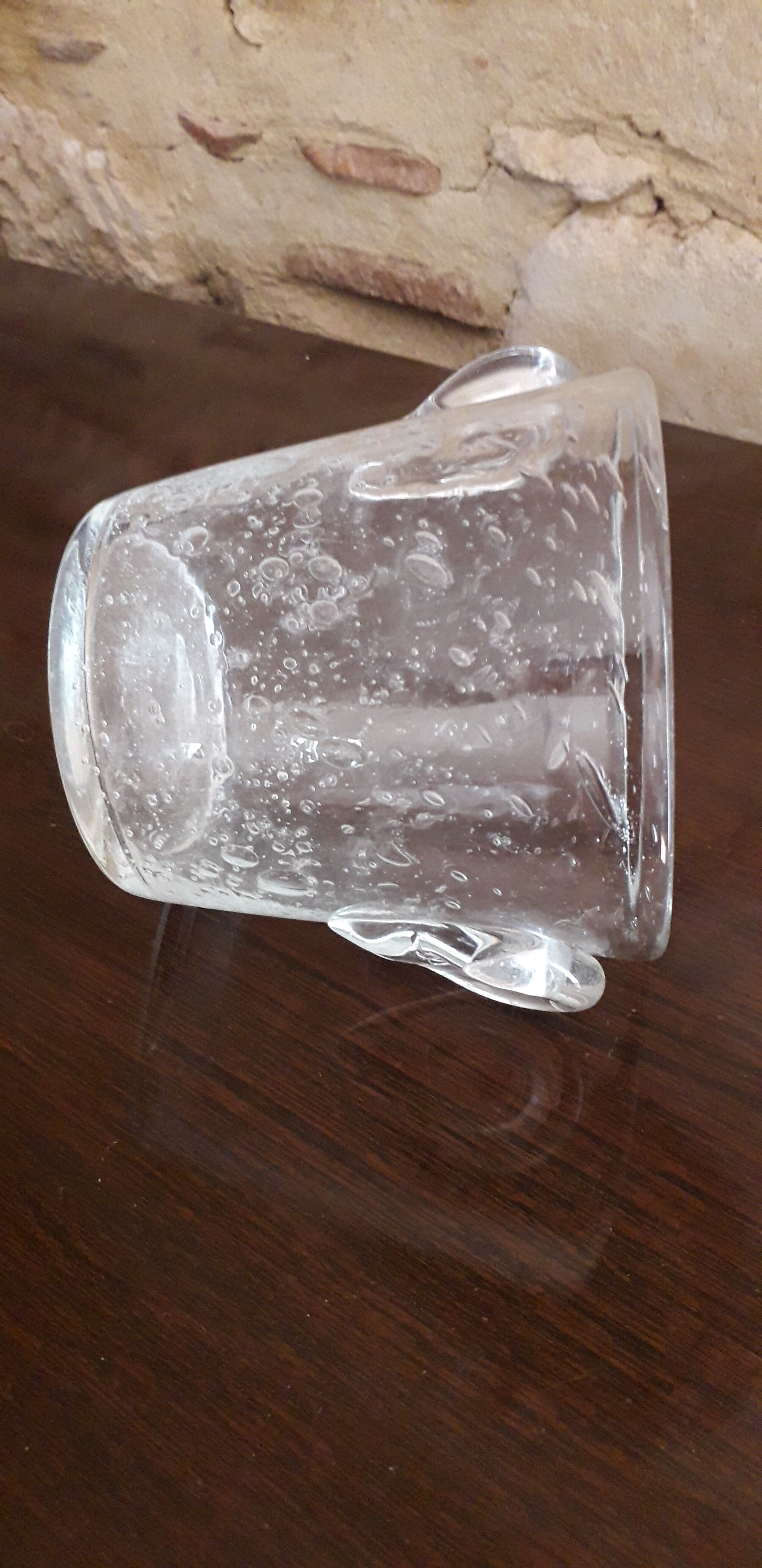 Transparent bubble blown glass ice bucket