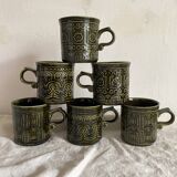 Khaki ceramic mugs England, 70s