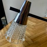 Vintage chandelier in chrome metal, steel and molded glass -3 branches