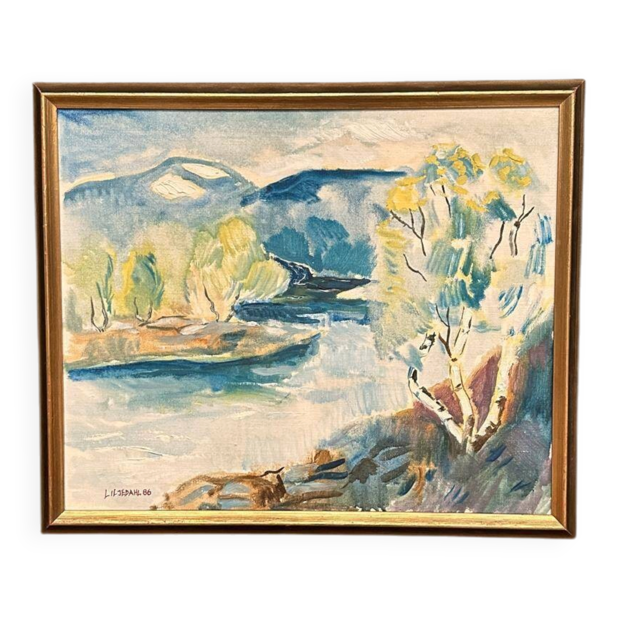 Original Swedish Oil on Canvas – “River” by Liljedahl – Signed – Dated 1986