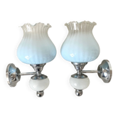 Paire d'appliques vintage tulipes en verre