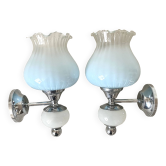 Pair of vintage glass tulip wall lights